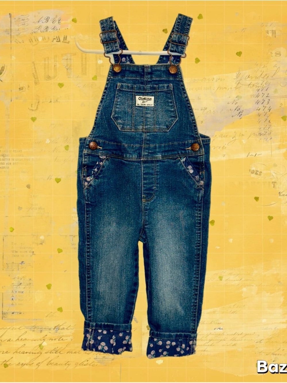OshKosh B'gosh Girls Denim Overalls - Blue with floral size 3T